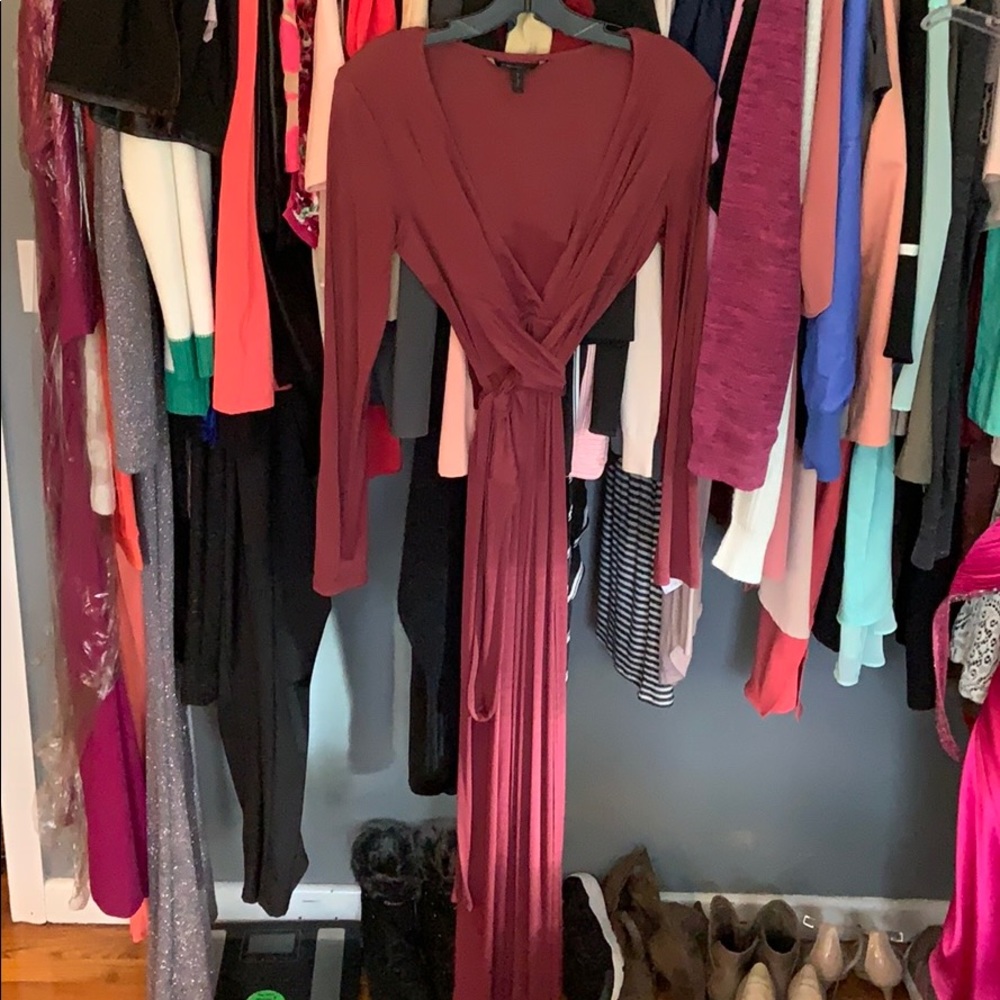 Burgundy BCBG long, snatched waist dress